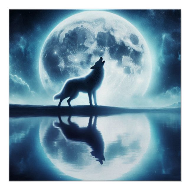 Poster Loup et lune (Devant)