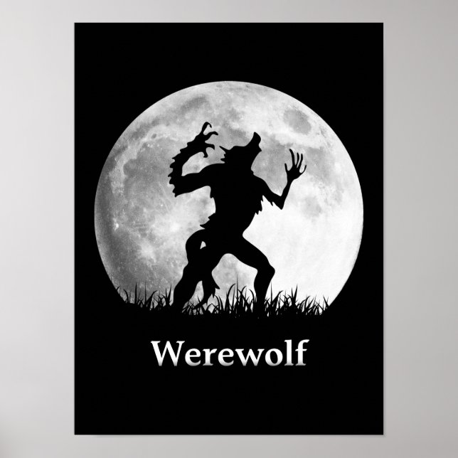 Poster Loup-garou à la Pleine lune - Halloween Cool (Devant)
