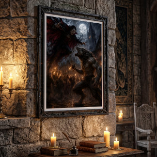 Poster Loup-garou contre vampire, bataille de fantasy méd