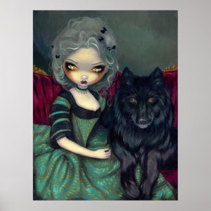 Poster Loup-Garou : Noir black wolf gothique rococo Impri