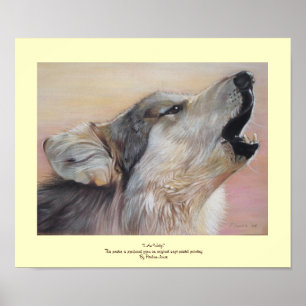Poster loup gris hurler faune peinture d'art réaliste