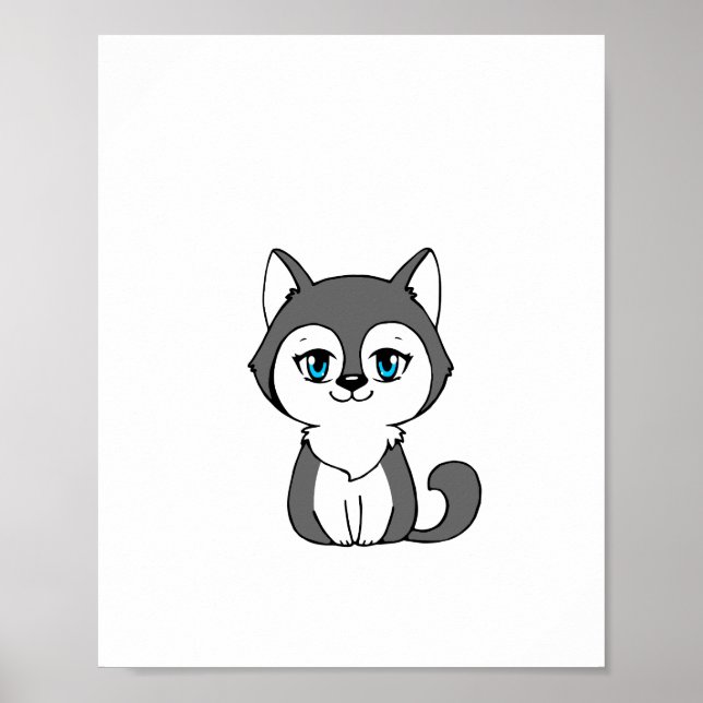 Poster Loup gris style Chibi (Devant)