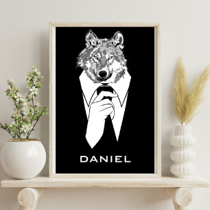 Poster Loup hipster drôle avec smoking noir personnalisé