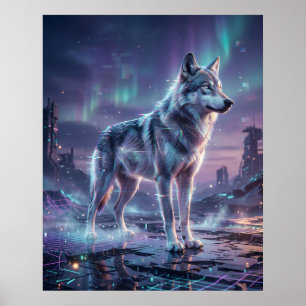 Poster Loup hologramme Glitch Wasteland