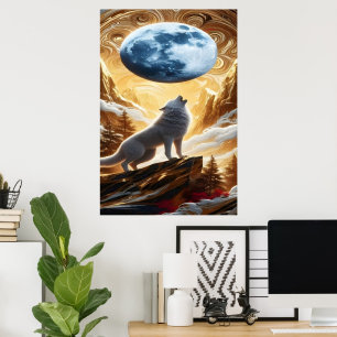 Poster Loup hurlant sous les monts Lune