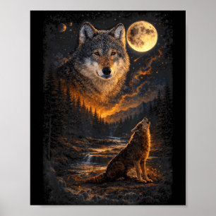 Poster Loup Hurlement Lune Forêt Nature Amoureux de la Fa