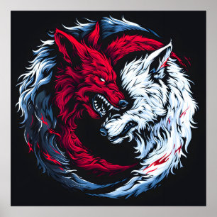 Poster Loup lunaire double sauvage