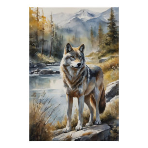 Poster Loup magnifique quelque part dans la belle nature