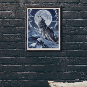 Poster Loup majestueux au-dessus du pic neigeux