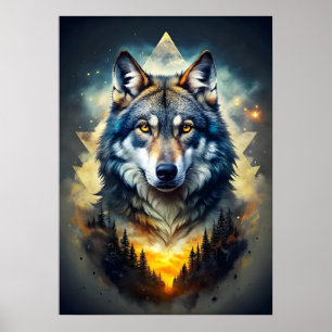 Poster Loup majestueux dans la forêt cosmique