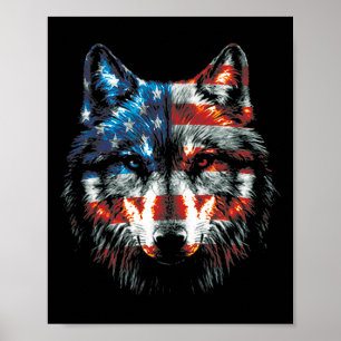 Poster Loup patriotique du 4 juillet Drapeau américain Lo