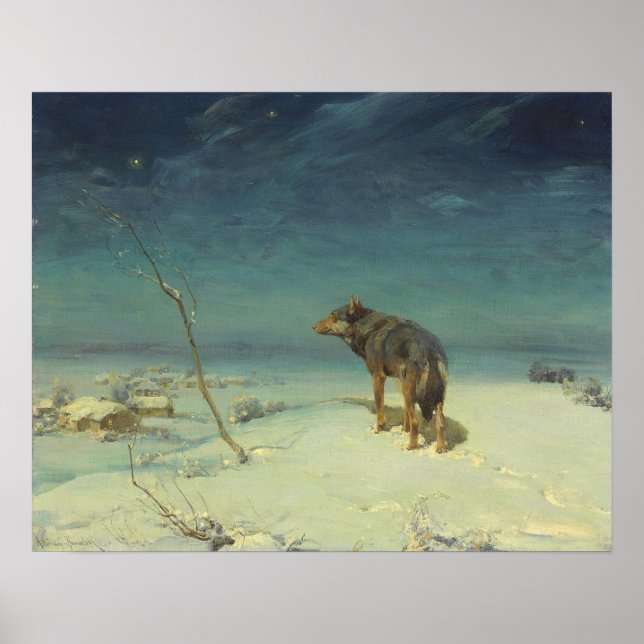 Poster Loup solitaire Alfred Kowalski dans la peinture à  (Devant)