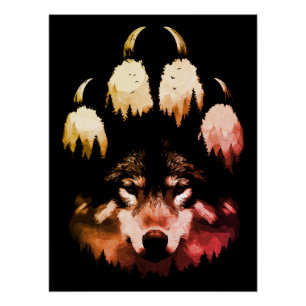 Poster Loup solitaire. Âme sauvage