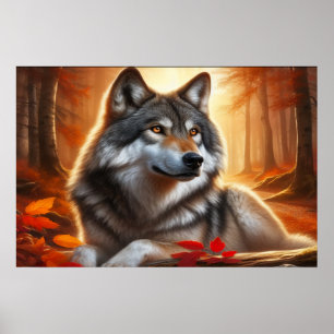 Poster Loup solitaire dans la forêt : Solitude dans la na