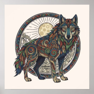 Poster Loup Tribal