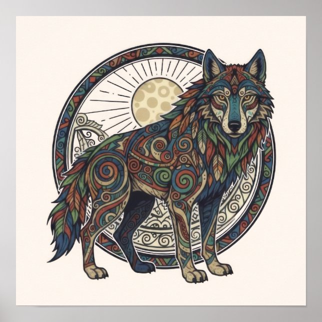 Poster Loup Tribal (Devant)