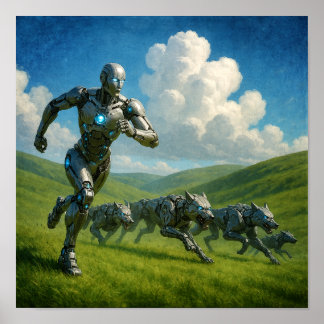 Poster Loups cyborgs et robotiques en course