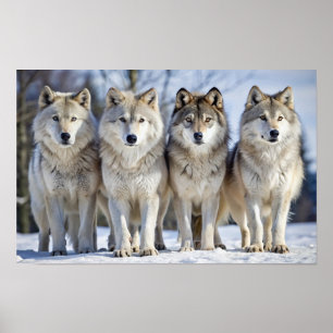Poster Loups majestueux dans paysage neigeux, faune