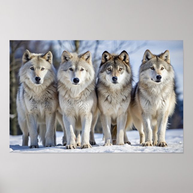 Poster Loups majestueux dans paysage neigeux, faune (Devant)