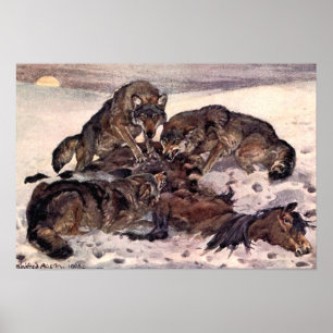 Poster Loups par Winifred Austen, Animaux sauvages vintag