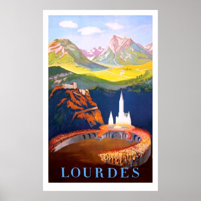 Poster Lourdes, Ville et Église. Les Pyrénées (Devant)