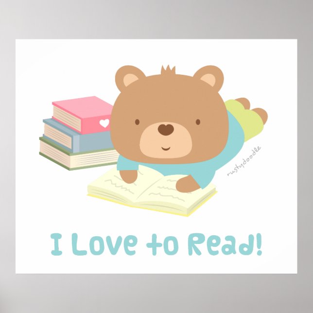 Poster L'Ours En Teddy Aime À Lire Pour Les Enfants (Devant)