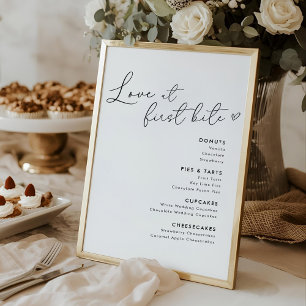 Poster Love at First Bite Mariage Desserts Menu Sign