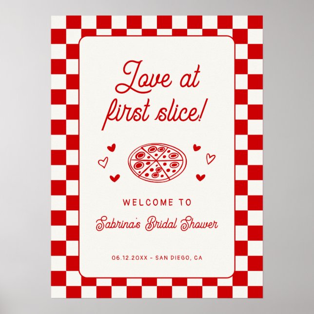 Poster Love at First Slice Pizza Bridal Shower Welcome (Devant)