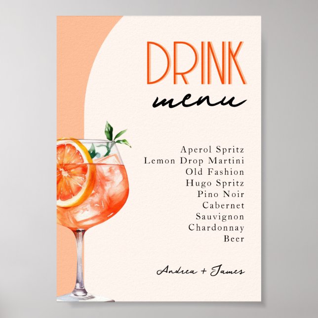 Poster Love at First Spritz Mariage Drinks Menu (Devant)