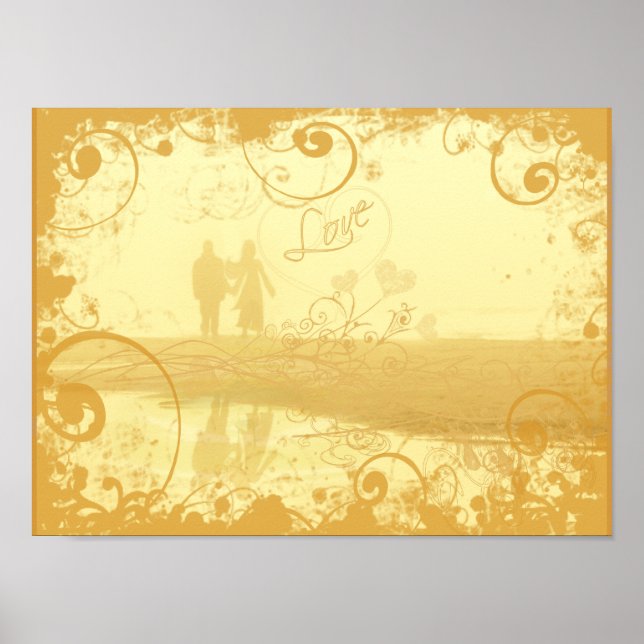 Poster Love Beach Couple Grungé et tourbé (Devant)
