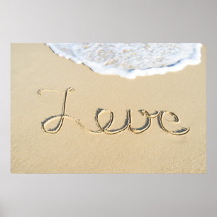 Poster Love carved sign on the beach sand