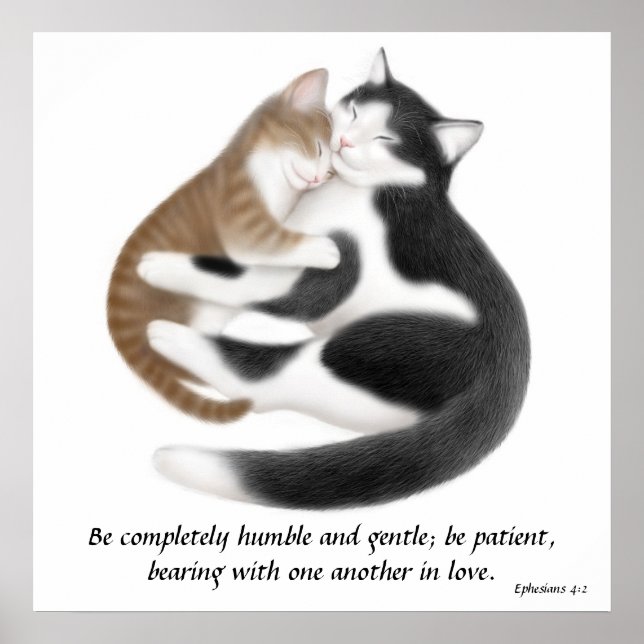 Poster Love Cats Ephésiens 4:2 Inspirational Print (Devant)