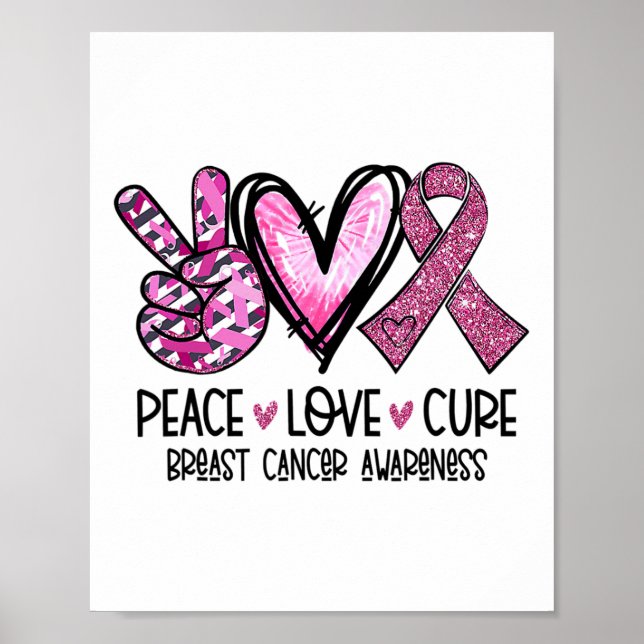Poster Love Cure Pink Ribbon Cancer Sensibilisation du se (Devant)