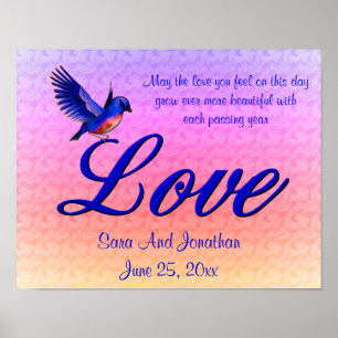 Poster Love Elegant Bluebird Mariage personnalisé