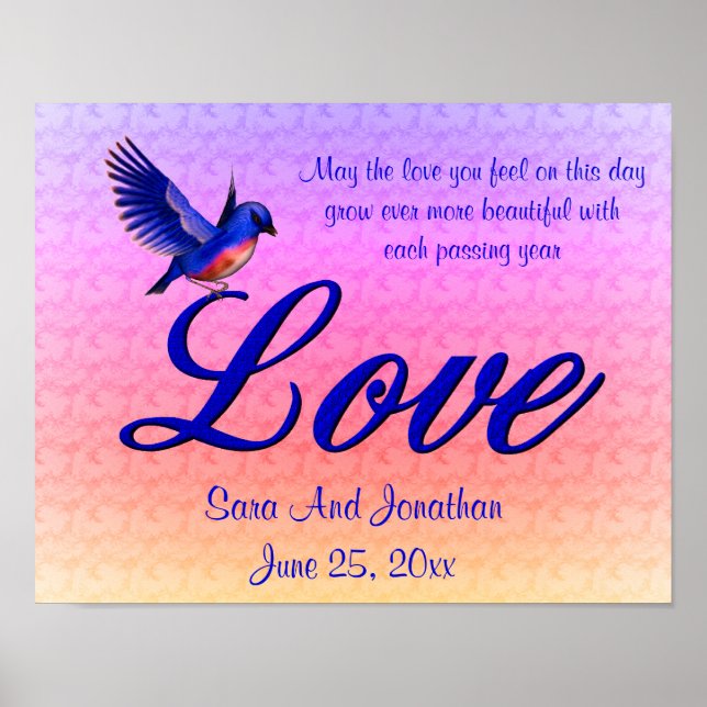 Poster Love Elegant Bluebird Mariage personnalisé (Devant)