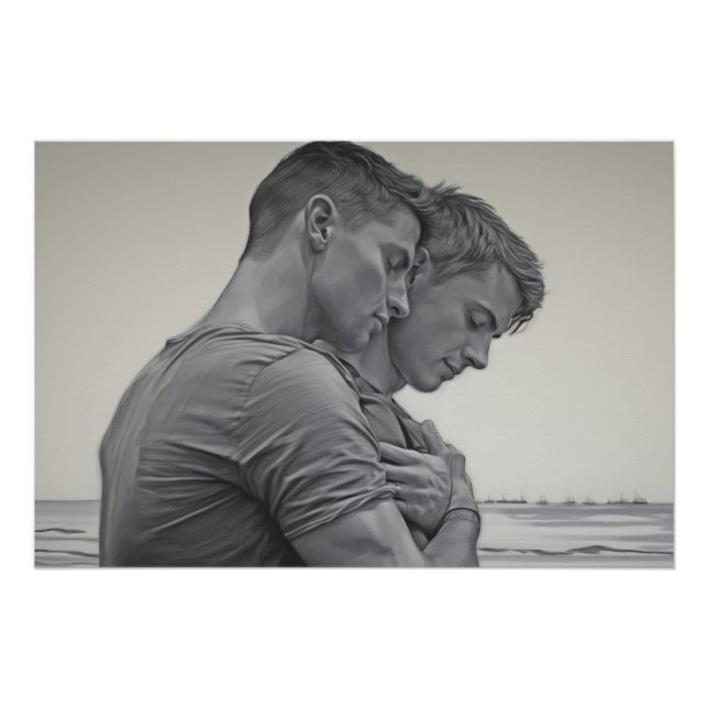 Poster Love Gay Couple - Charcoal Sketch - (Devant)