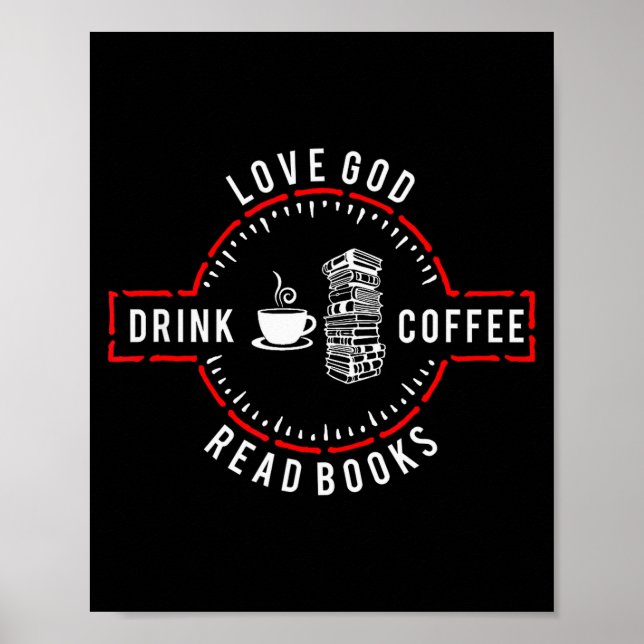 Poster Love God Drink Coffee Read Books  (Devant)