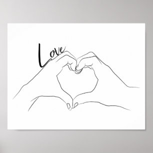 Poster Love Hand Heart Line Art Dessin mignon Moderne