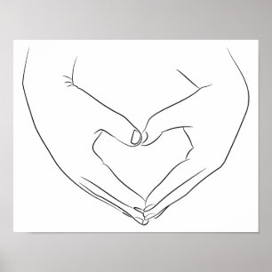 Poster Love Hand Heart Line Art Dessin mignon Moderne