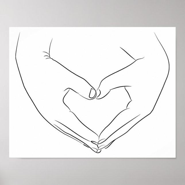 Poster Love Hand Heart Line Art Dessin mignon Moderne (Devant)