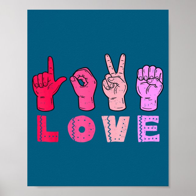 Poster Love Hand Sign Language Asl Valentines Day Men Wom (Devant)