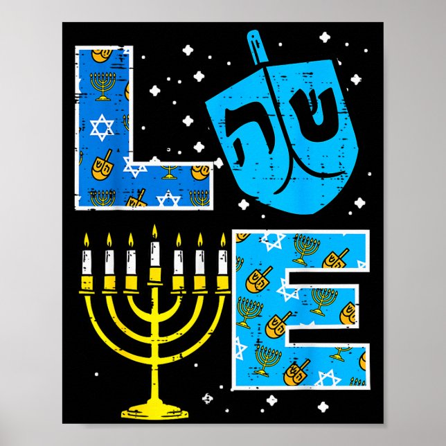 Poster Love Hanukkah Dreidel Menorah Jewish Chanukah Men  (Devant)