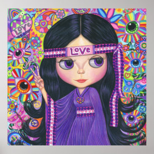 Poster Love Headband Hippie fille poupée violet psychédél