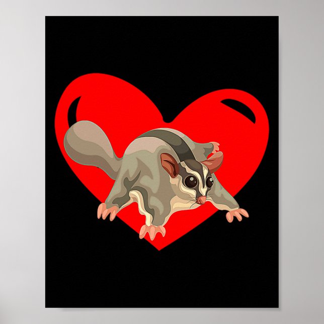 Poster Love Heart Graphic Valentines Day Sugar Glider Bo  (Devant)