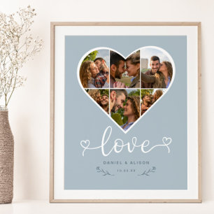 Poster Love Heart Photo Collage Grille Couple Bleu