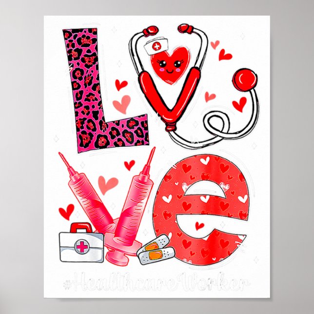 Poster Love Heart Stethoscope Healthcare Worker Funny Val (Devant)