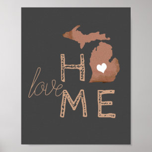 Poster Love Home Michigan Heart Copper Gray