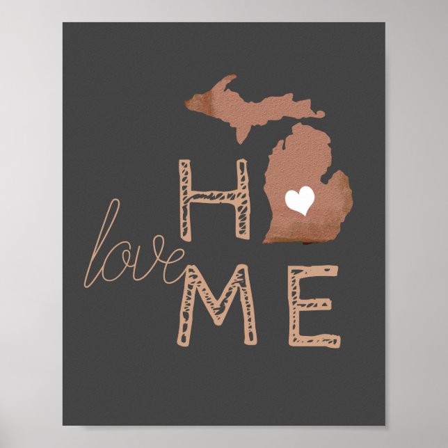 Poster Love Home Michigan Heart Copper Grey (Devant)