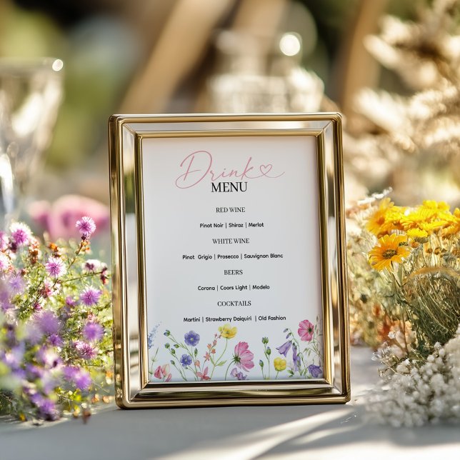 Poster Love in Bloom Drink Menu Sign | Thème fleur sauvag (Créateur téléchargé)