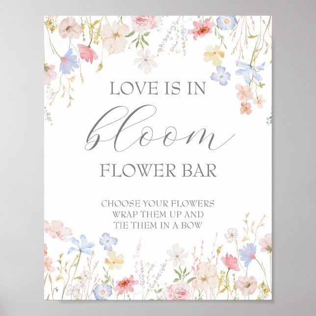 Poster Love In Bloom Fête des mariées Flower Bar Sign (Devant)